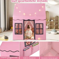 Kinderspielhaus mit Sternenlichtern & Fenstern & Netzvorhängen Kinderzelt Kinderspielzelt Spielzelt