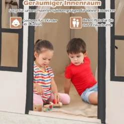 Kinderspielhaus mit Sternenlichtern & Fenstern & Netzvorhängen Kinderzelt Kinderspielzelt Spielzelt