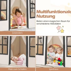 Kinderspielhaus mit Sternenlichtern & Fenstern & Netzvorhängen Kinderzelt Kinderspielzelt Spielzelt