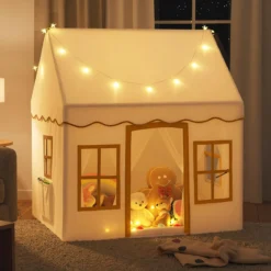 Kinderspielhaus mit Sternenlichtern & Fenstern & Netzvorhängen Kinderzelt Kinderspielzelt Spielzelt