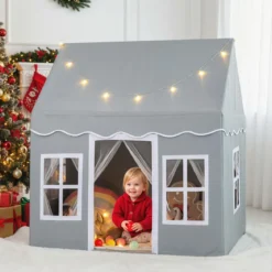 Kinderspielhaus mit Sternenlichtern & Fenstern & Netzvorhängen Kinderzelt Kinderspielzelt Spielzelt