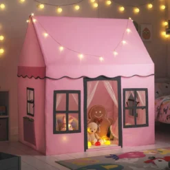 Kinderspielhaus mit Sternenlichtern & Fenstern & Netzvorhängen Kinderzelt Kinderspielzelt Spielzelt