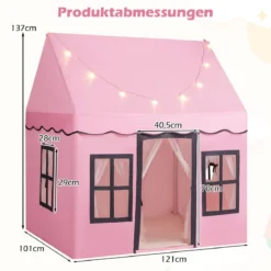 Kinderspielhaus mit Sternenlichtern & Fenstern & Netzvorhängen Kinderzelt Kinderspielzelt Spielzelt
