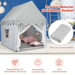 Kinderspielhaus Spielhaus mit Massivholzrahmen & Baumwollmatratze 120 x 105 x 140 cm Grau