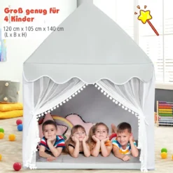 Kinderspielhaus Spielhaus mit Massivholzrahmen & Baumwollmatratze 120 x 105 x 140 cm Grau
