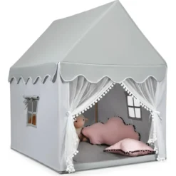Kinderspielhaus Spielhaus mit Massivholzrahmen & Baumwollmatratze 120 x 105 x 140 cm Grau