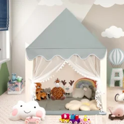 Kinderspielhaus Stabiles und Großes Spielhaus mit Baumwollmatratze 120 x 105 x 140 cm Grau + Beige