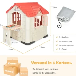 Kinder Spielhaus 164 x 124 x 132 cm Outdoor Kinderhäuschen mit Pickniktisch Rosa