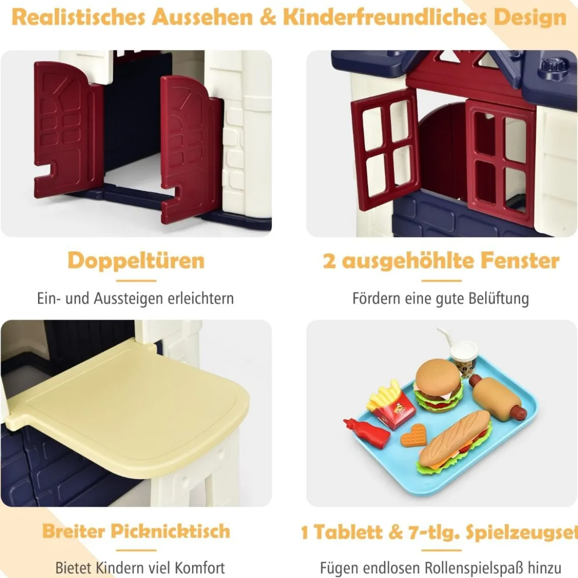 Kinder Spielhaus 164 x 124 x 132 cm Outdoor Kinderhäuschen mit Pickniktisch Blau
