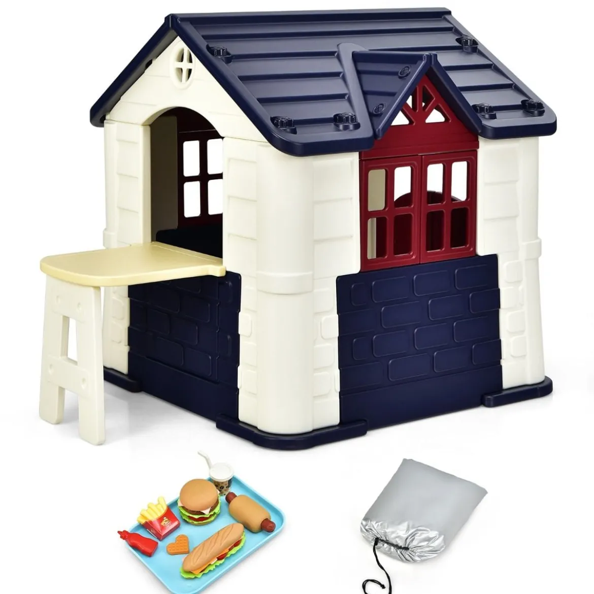 Kinder Spielhaus 164 x 124 x 132 cm Outdoor Kinderhäuschen mit Pickniktisch Blau