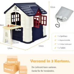 Kinder Spielhaus 164 x 124 x 132 cm Outdoor Kinderhäuschen mit Pickniktisch Blau