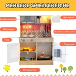 Kinder Spielküche aus Holz mit Töpfen & Ton & Licht & Aufbewahrungsregal