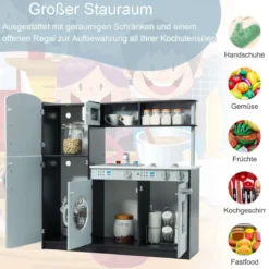 Kinderspielküche aus Holz mit Spüle und Wasserhahn & Herd mit Klickgeräuschen