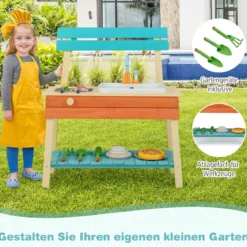 Kinder Spielküche hölzernes Kinderkücheset mit Lebensmitteln Holzspießen Grillrost Blau