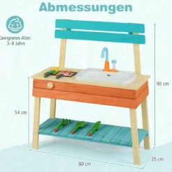 Kinder Spielküche hölzernes Kinderkücheset mit Lebensmitteln Holzspießen Grillrost Blau