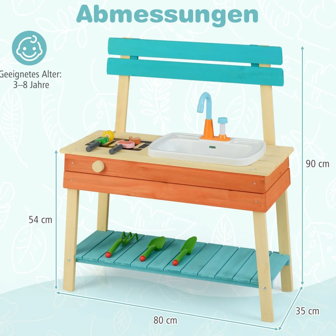 Kinder Spielküche hölzernes Kinderkücheset mit Lebensmitteln Holzspießen Grillrost Blau
