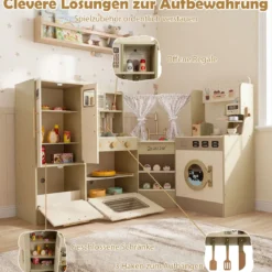 Kinderspielküche Kinderküche Spielset mit Wasserhahn Geschirrspüler Herd Kaffeemaschine Grün