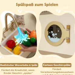 Kinderspielküche Kinderküche Spielset mit Wasserhahn Geschirrspüler Herd Kaffeemaschine Grün
