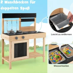 Kinder Spielküche mit 2 Abnehmbaren Spülbecken & Herd & Küchengeschirr