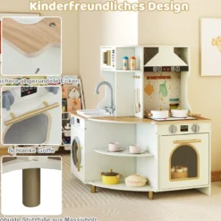 Kinder Spielküche mit Funktionierendem Wasserhahn & Spüle Holz Eckküche Spielset