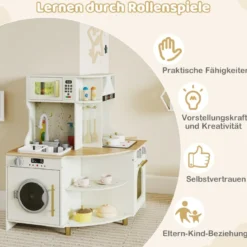 Kinder Spielküche mit Funktionierendem Wasserhahn & Spüle Holz Eckküche Spielset