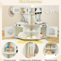 Kinder Spielküche mit Funktionierendem Wasserhahn & Spüle Holz Eckküche Spielset