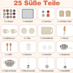 Kinder Spielküche mit Herd & Licht & Sound Holz Kochspielküche für ab 3 Jahren Weiß