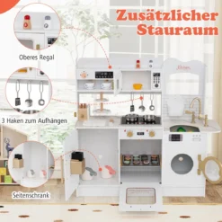 Kinder Spielküche mit Herd & Licht & Sound Holz Kochspielküche für ab 3 Jahren Weiß