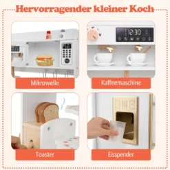 Kinder Spielküche mit Herd & Licht & Sound Holz Kochspielküche für ab 3 Jahren Weiß