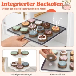 Kinder Spielküche mit Herd & Licht & Sound Holz Kochspielküche für ab 3 Jahren Weiß