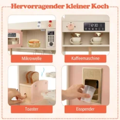 Kinder Spielküche mit Herd & Licht & Sound Holz Kochspielküche für ab 3 Jahren Rosa
