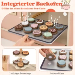 Kinder Spielküche mit Herd & Licht & Sound Holz Kochspielküche für ab 3 Jahren Rosa