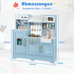 Kinder Spielküche mit Kaffeemaschine & Eiswürfelspender Holz Kinderküche Puppenküche Blau