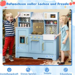 Kinder Spielküche mit Kaffeemaschine & Eiswürfelspender Holz Kinderküche Puppenküche Blau
