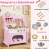 Kinder Spielküche mit Komplettem Zubehör Puppenkühe mit Uhr & Herd & Gewürzregal Rosa