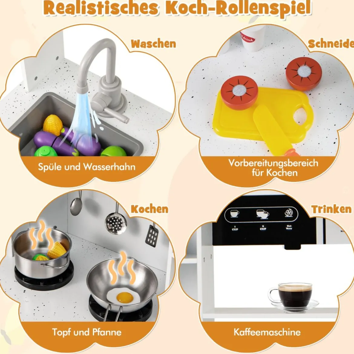 Kinder Spielküche mit Realistischen Geräuschen & Lichtern Holzspielzeugset kochspielzeug