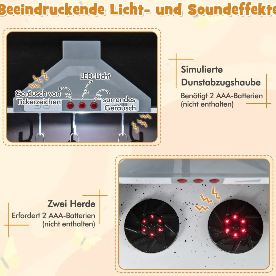 Kinder Spielküche mit Realistischen Geräuschen & Lichtern Holzspielzeugset kochspielzeug