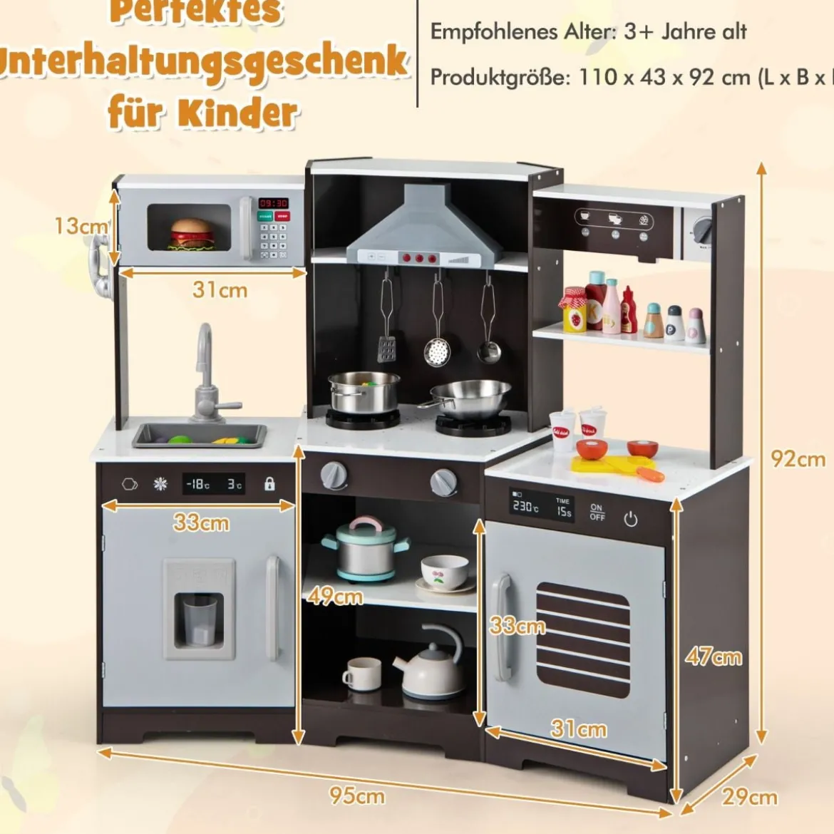 Kinder Spielküche mit Realistischen Geräuschen & Lichtern Holzspielzeugset kochspielzeug