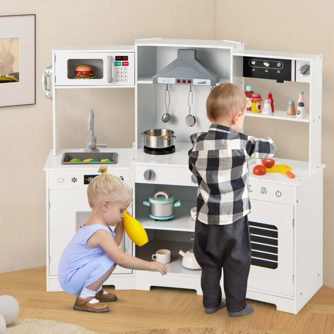 Kinder Spielküche mit Realistischen Geräuschen & Lichtern Holzspielzeugset kochspielzeug