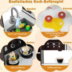 Kinder Spielküche mit Realistischen Geräuschen & Lichtern Holzspielzeugset kochspielzeug