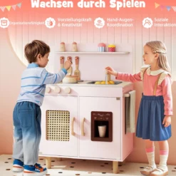 Kinder Spielküche mit Stauraum & Licht & Sound & Realistischem Eismaschine Holzküche Rosa