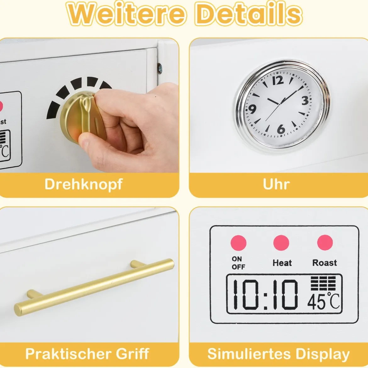 Kinder Spielküchen-Set mit Spüle & Eisbereiter & Spüle Holzspielzeug-Küchenset Weiß