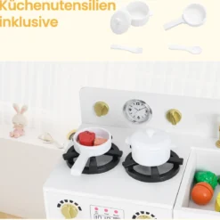Kinder Spielküchen-Set mit Spüle & Eisbereiter & Spüle Holzspielzeug-Küchenset Weiß