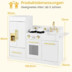 Kinder Spielküchen-Set mit Spüle & Eisbereiter & Spüle Holzspielzeug-Küchenset Weiß
