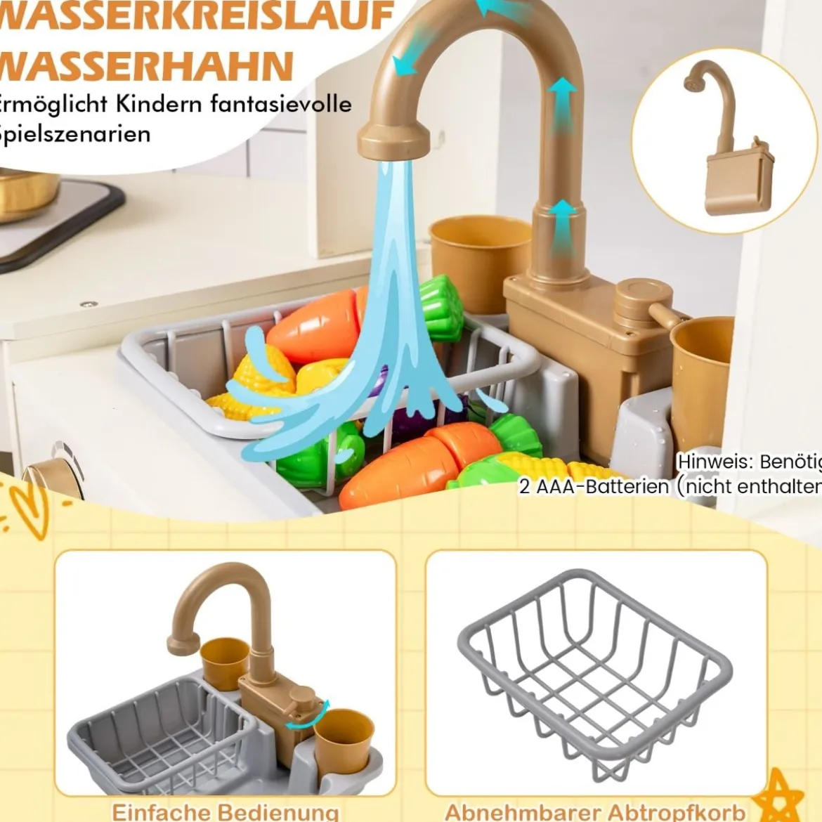 Kinder-Spielküche Spielküchenecke mit Eisspender Herd Ofen Mikrowelle Geschirrspüler Beige