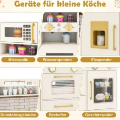 Kinder-Spielküche Spielzeug-Küchenset zum Nachspielen mit Herd Licht Sound Beige