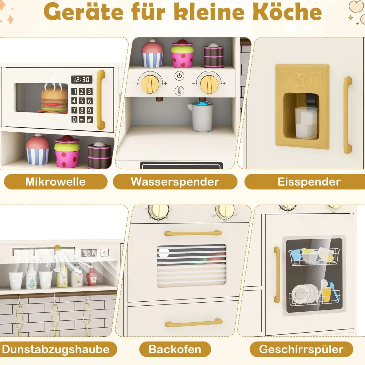 Kinder-Spielküche Spielzeug-Küchenset zum Nachspielen mit Herd Licht Sound Beige