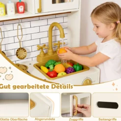 Kinder-Spielküche Spielzeug-Küchenset zum Nachspielen mit Herd Licht Sound Beige