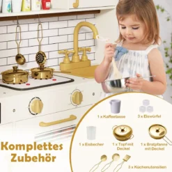 Kinder-Spielküche Spielzeug-Küchenset zum Nachspielen mit Herd Licht Sound Beige