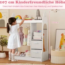 Kinderspiel-Kleiderschrank Spielzeug-Verkleidungscenter für Kinder mit Acrylspiegel Kleiderbügel Weiß